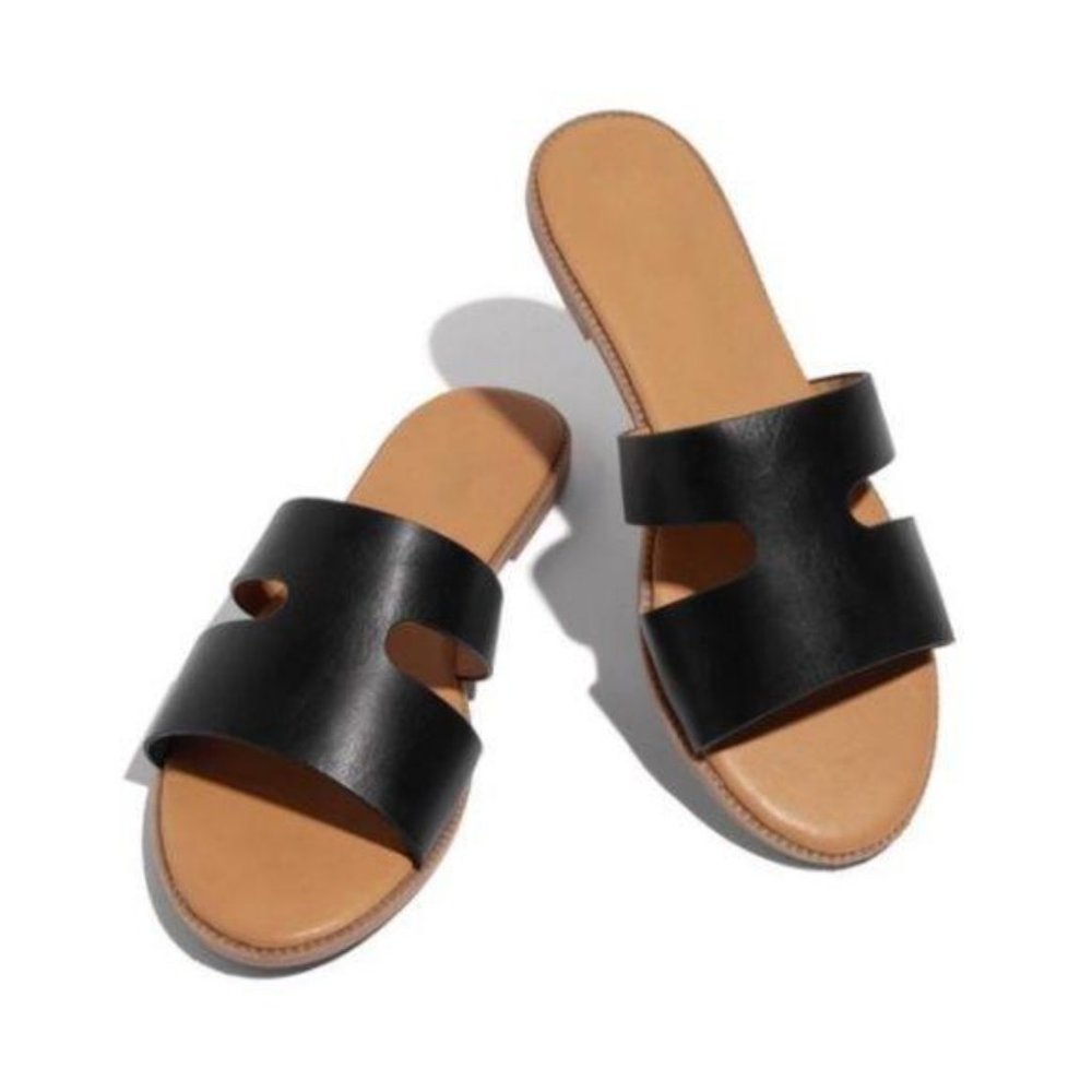 Black Vegan Leather Sandals - Picture 2 of 5